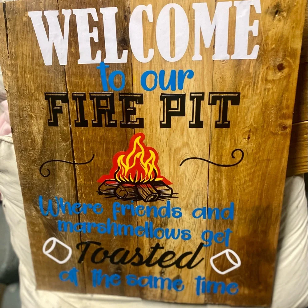 nwt…custom made sign that says welcome to fire pit where friends and marshmallow - Picture 6 of 6